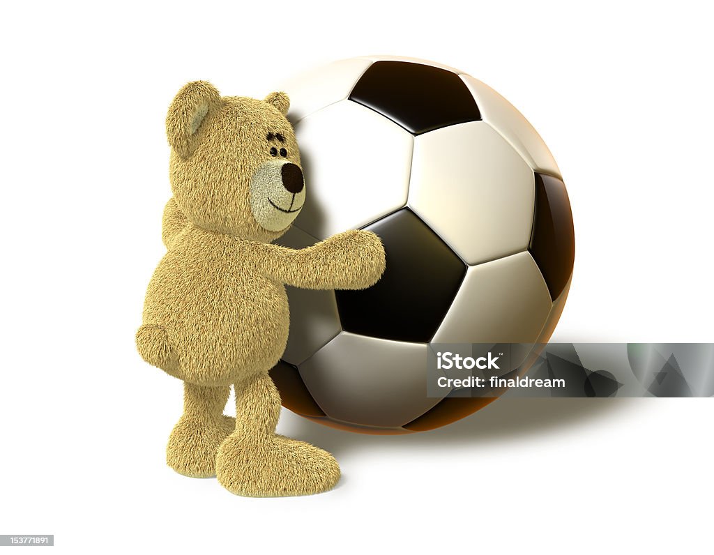 Nhi Bear envolve uma grande Bola de Futebol - Royalty-free Abraçar Foto de stock