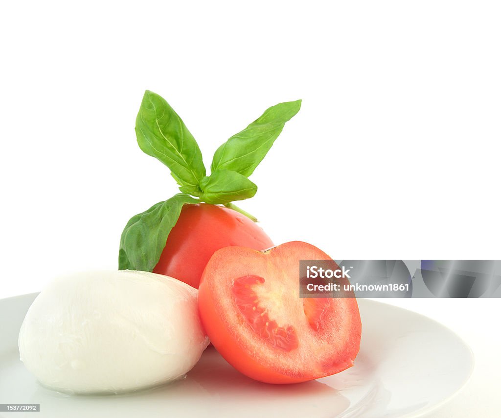 De tomate y queso mozzarella, basil - Foto de stock de Albahaca libre de derechos