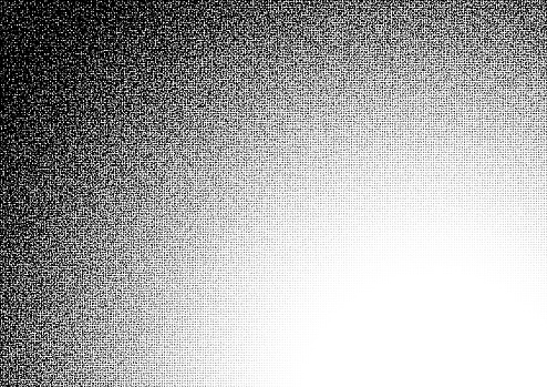 Grunge black stippled halftone dots gradient vignette pattern on white background vector illustration