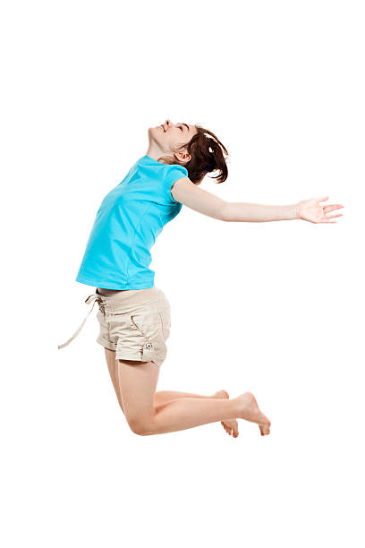 istock Girl jumping isolated on white background 153772717