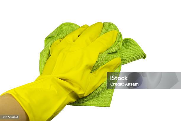 Hand In A Glove With Rag Stock Photo - Download Image Now - Cleaning, Green Color, Horizontal