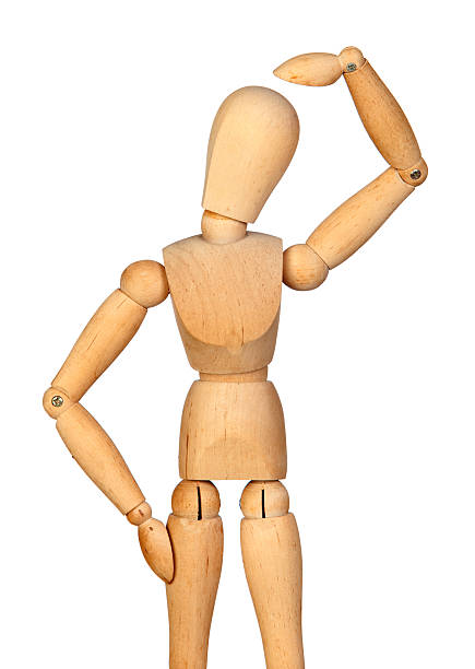 istock Pensive jointed wooden mannequin 153773832