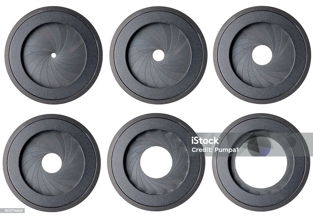 six aperture six aperture isolated on white background Aperture Stock Photo