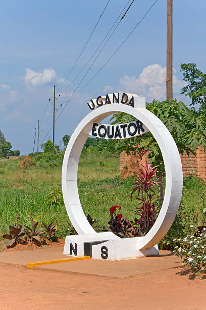 Equator line crossing sign monument in Uganda