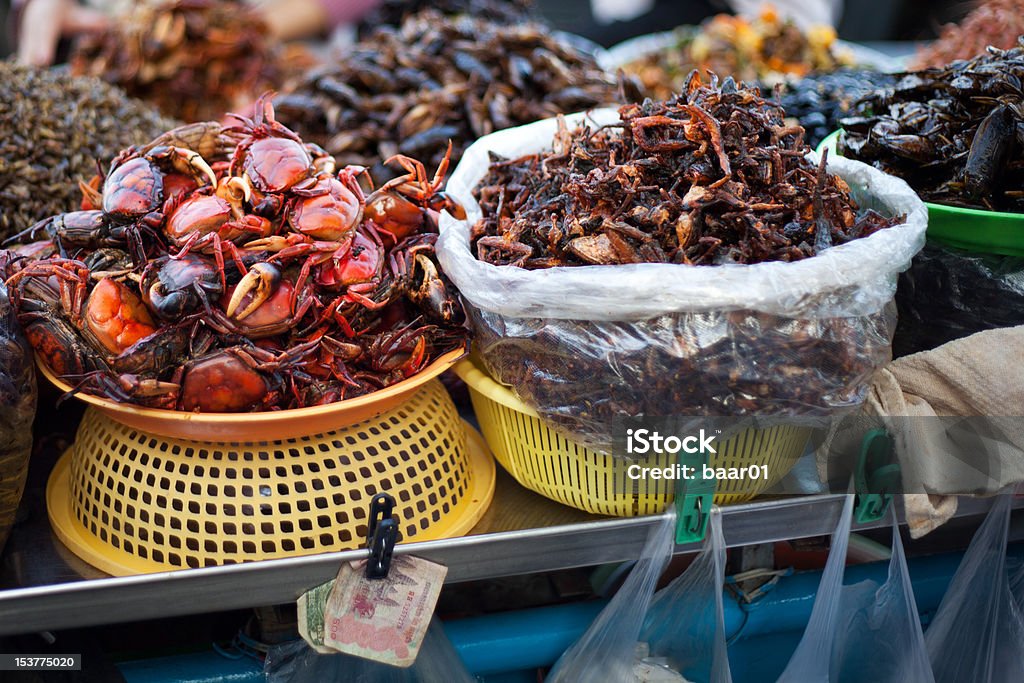 Cambodian Street Food Crabs and Insects for sale at street markets in Phnom Penh, Cambodia Street Food Stock Photo