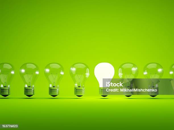 Light Bulbs Stock Photo - Download Image Now - Light Bulb, In A Row, Green Color
