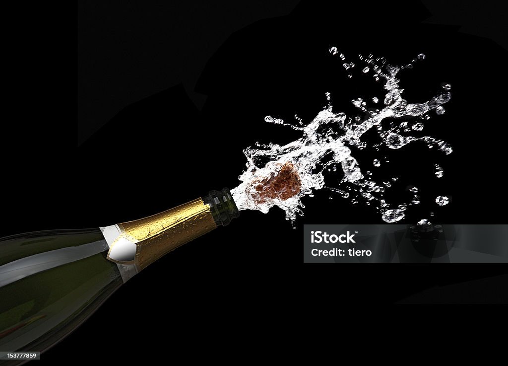 popping champagne cork classic champagne bottle with popping cork background Champagne Stock Photo