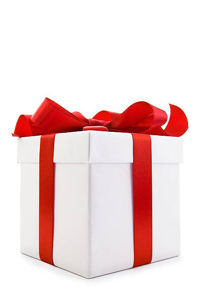 istock White Gift Box with Red Satin Ribbon Bow 153779495