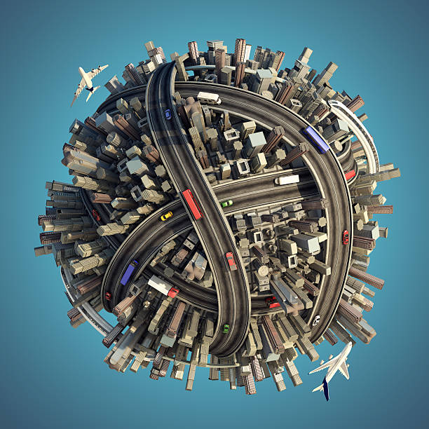 miniatura globo isolado e tráfego urbano - miniature city isolated imagens e fotografias de stock