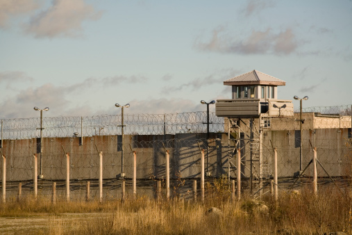 Prison wall and guard tower.