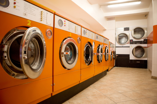 An interior of a retro looking laundromat