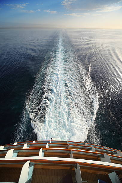 Beautiful view from stern of big cruise ship. stock photo
