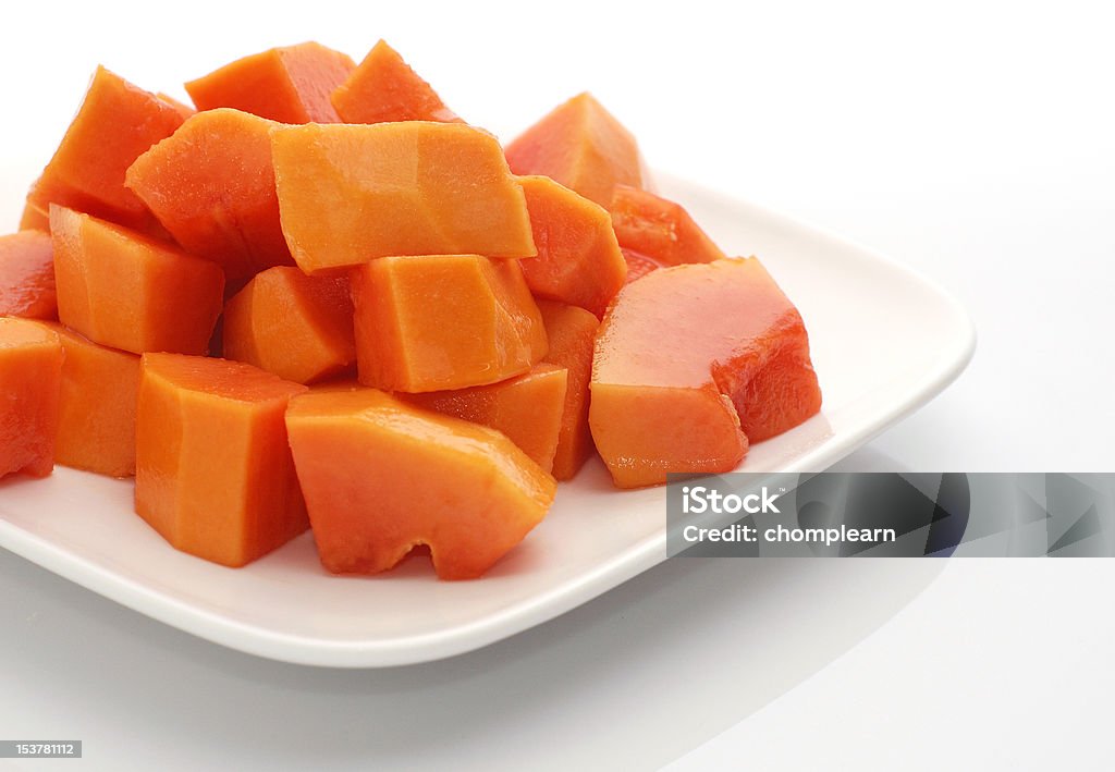 Papaya chunks. Papaya dessert on plate, Fruits for Healthy Eating. Appetizer Stock Photo
