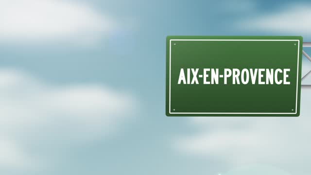 Aix-en-Provence City of France - French Region City Town road sign over the blue cloudy sky - Stock video
