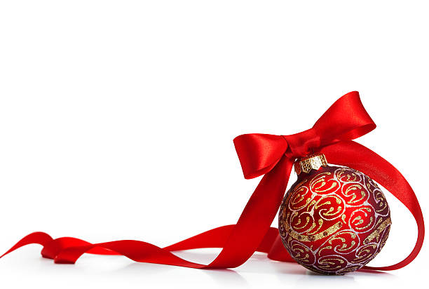 istock Red Christmas ornament with gold glitter pattern and red bow 153782739