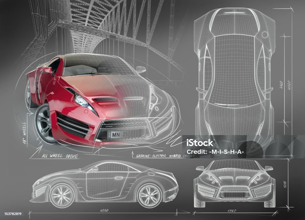 Sports car blueprints Non branded concept car. Car Stock Photo