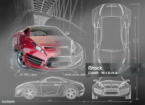 Sports Car Blueprints Stock Photo - Download Image Now - Car, Plan - Document, Design