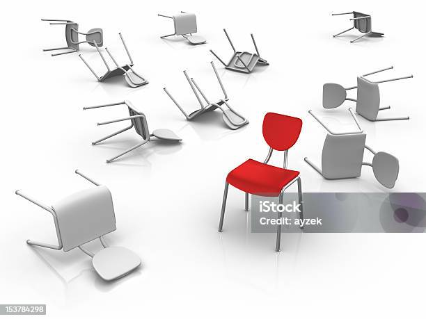 Toppled White Chairs And A Single Standing Red Chair Stock Photo - Download Image Now