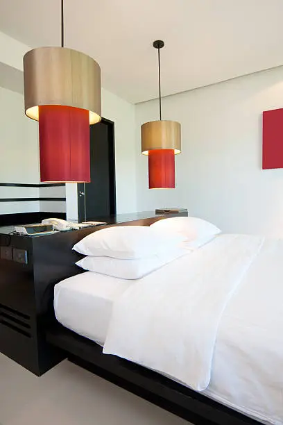 room with facilities and decorate with red lamps on top