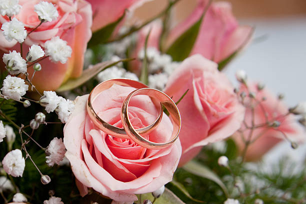 istock Gold wedding rings on colors 153784828