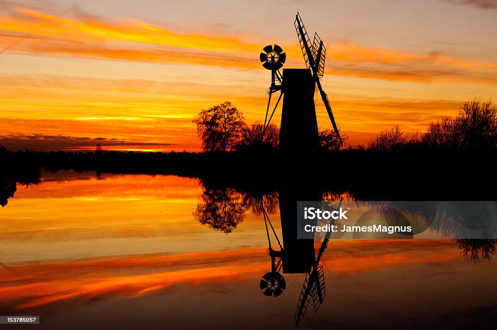 Relvado Fen bomba de vento ao pôr do sol - Royalty-free Norfolk Broads Foto de stock