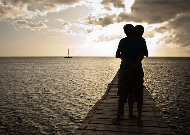 Young lovers embracing stock photo