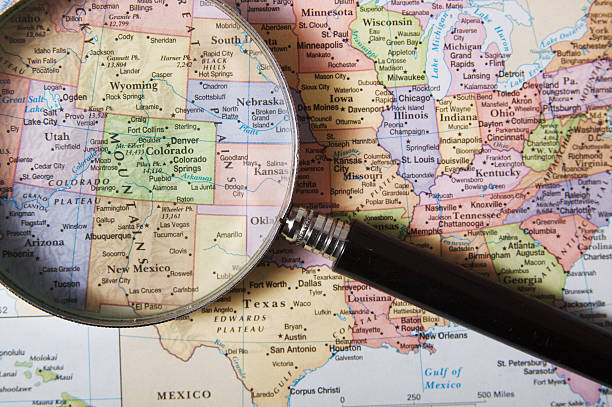 Magnifying Glass on a Map of The United States of America USA.