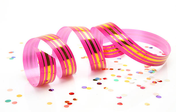 istock Pink and gold streamer with shiny confetti 153786191