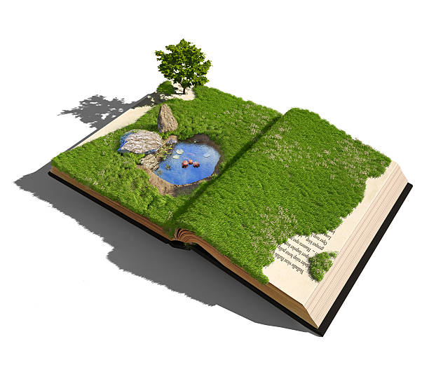 istock An open book of a garden and pool 153786425