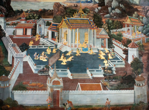 Painting on wall at Wat Prakaew(Prakaew temple) in grand palace, Thailand.