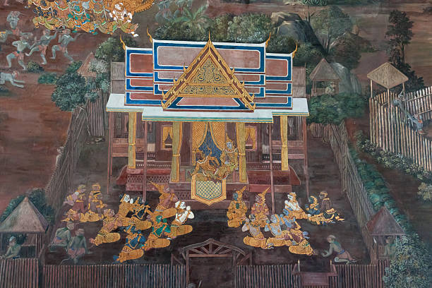 thai style art painting stock photo