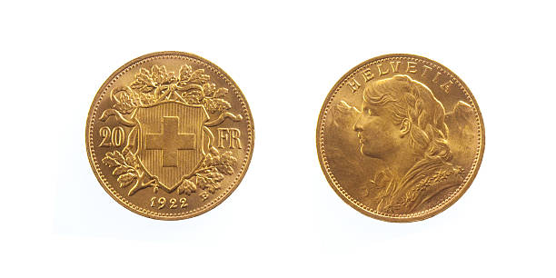 golden schweizer franken helvetia - swiss currency swiss francs currency swiss coin stock-fotos und bilder