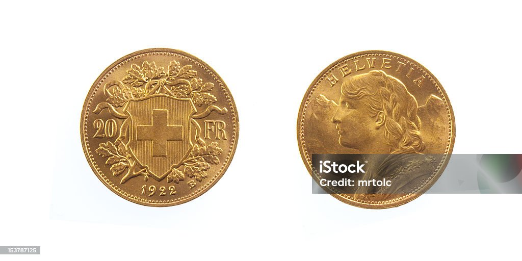 Golden Franco suizo Helvetia - Foto de stock de Moneda libre de derechos