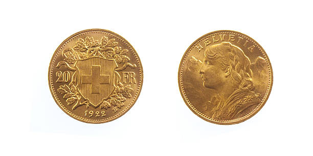golden franco suíço helvetia - swiss coin swiss currency currency switzerland imagens e fotografias de stock