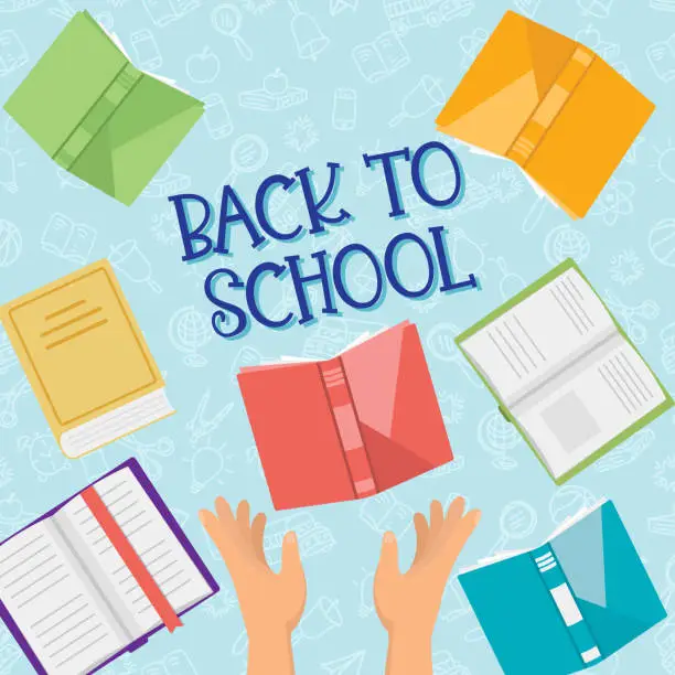 Vector illustration of Back To School Student Hands And Books