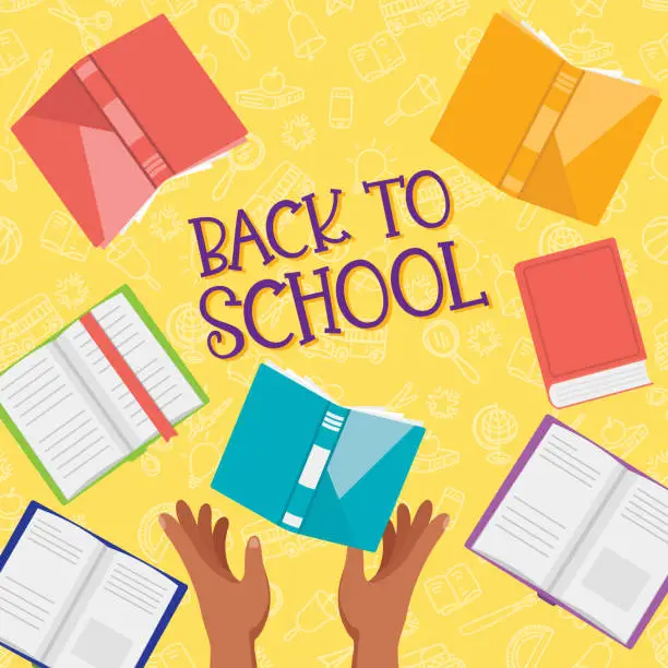 Vector illustration of Back To School Student Hands And Books