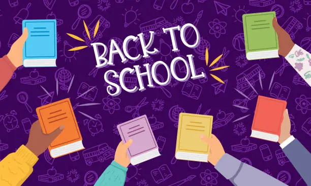 Vector illustration of Back To School Student Hands And Books