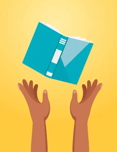Vector illustration of Hand Holding School Book On A Bright Background