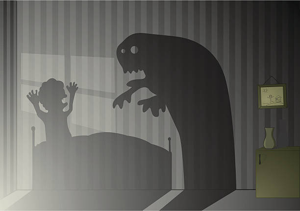 illustrazioni stock, clip art, cartoni animati e icone di tendenza di alone in the dark - shadow monster fear spooky