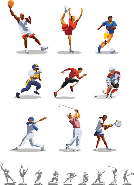 ilustrações de stock, clip art, desenhos animados e ícones de tipos de desporto - tennis sport men action
