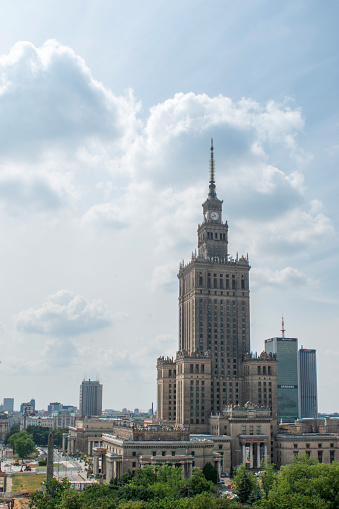 warsaw, poland. 16 june 2023: A renowned symbol in Warsaw, Poland's city center, the Palace of Culture and Science stands tall as an architectural marvel, showcasing the city's rich history