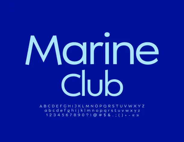Vector illustration of Vector bright Emblem Marine Club. Artistic Alphabet Letters and Numbers set