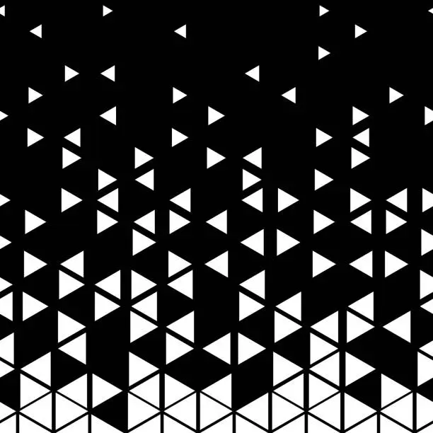 Vector illustration of Seamless White to Black Color Transition Triangle Halftone Gradient Pattern. Abstract Geometric Background Design.