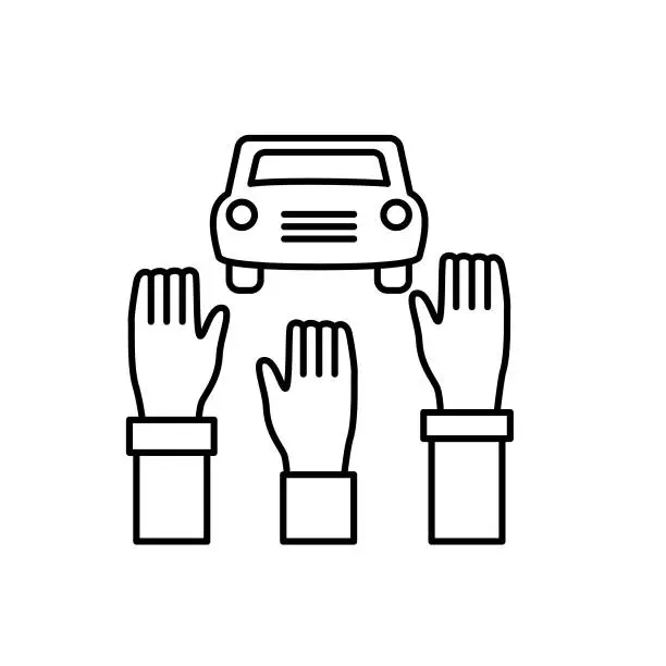 Vector illustration of Thin Line Rideshare and Transportation Icon - Hands