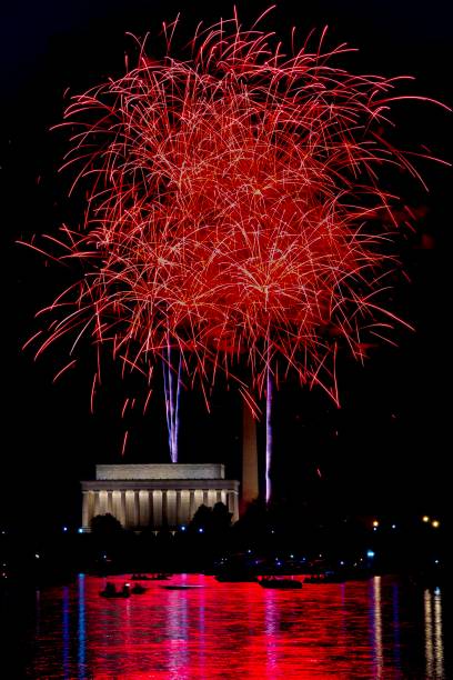 istock Independence Day red fireworks in DC over Lincoln memorial/Washington Monument 1538013362