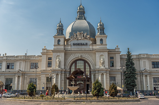 Lviv, Ukraine - September 12, 2016: Lviv City With Lviv Main Train Station. Ukraine
