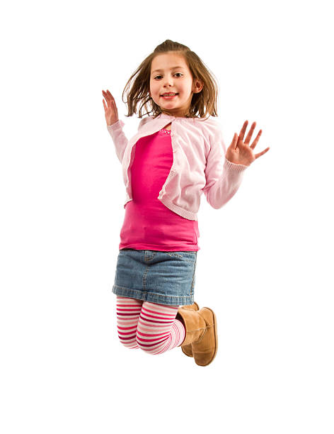Little Girl, Isolated on White Jumping