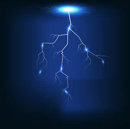 Vector illustration of  Lightning of dark blue background. EPS10. Contains transparent objects used for shadows drawing, glare and background. Background to give the gloss.