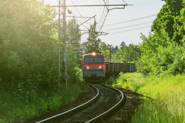 istock Freight train moves by the forest at spring day time. 1538049273