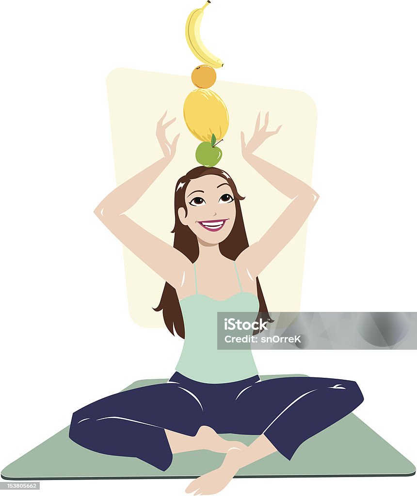 Kobieta równoważenia owoców na głowę - Grafika wektorowa royalty-free (20-24 lata)